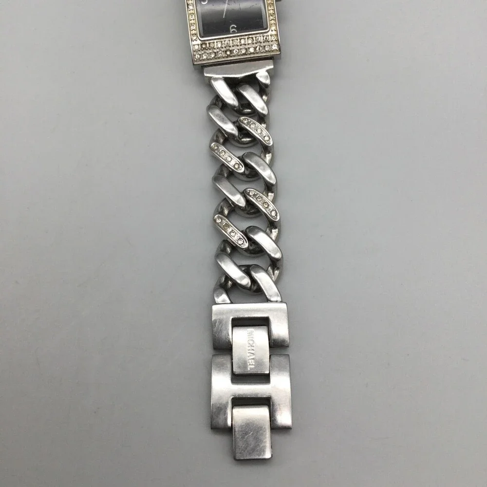 Michael Kors Womens Watch 20mm Black Dial Silver Tone Crystals New Battery 6.75